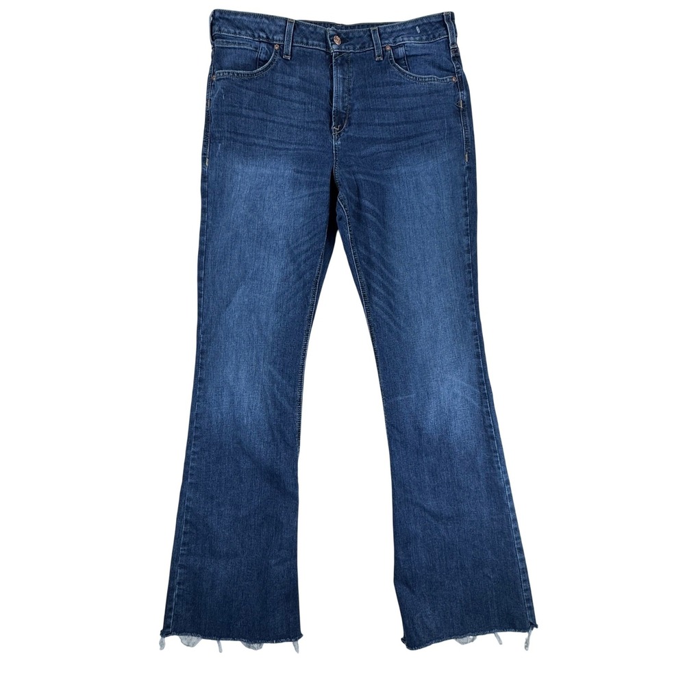Ariat High Rise Flare Jeans‎ Premium Italian Denim Medium Wash Raw Hem 33L - Picture 2 of 16